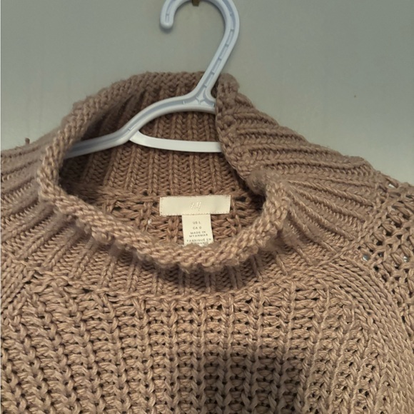 H&M Brown Chunky Knit Turtleneck Sweater Relaxed Ribbed Oversized Large - Picture 5 of 7